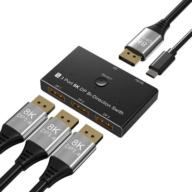 Etzin USB Type C Cable 1 m 8K DisplayPort Switch Splitter 3 Port 1x3 Bi-Directional DP 1.4 Switcher