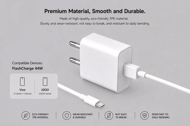 vivo USB Type C Cable 4 A 1 m Supports 44W fast charging|Durable TPE material|Vivo Official Authentic Product 4A FlashCharge data/Sync/ charging cable