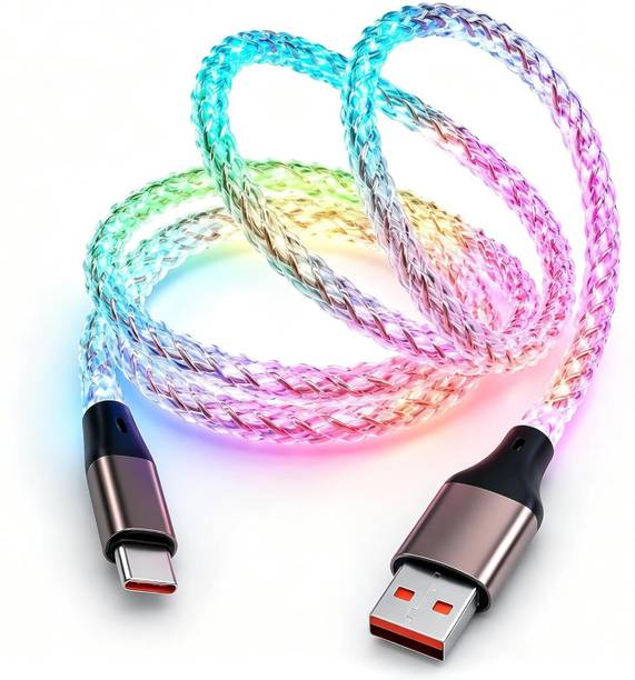 BASS BLING USB Type C Cable 6 A 0.9 m Aluminum Braided RGB Type-C Charging Cable 66W 6A Fast Charging with Flowing LED Lights with Upto 480Mbps Data Transfer
