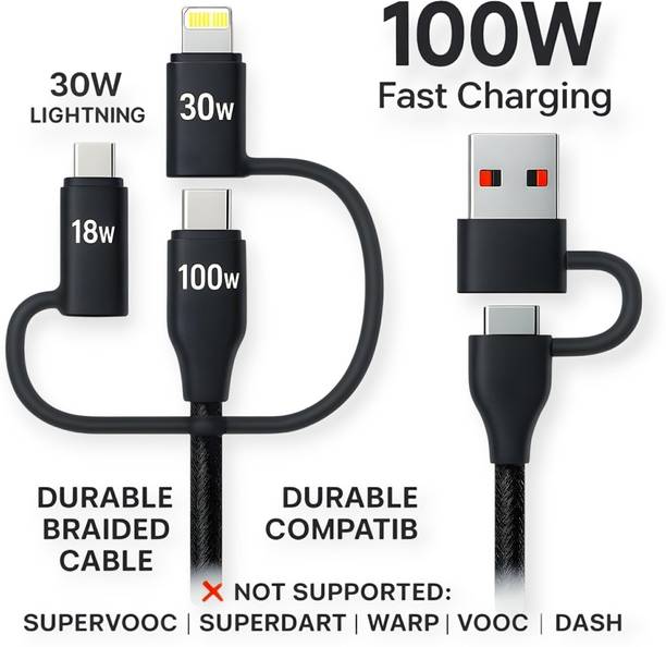 Good One USB Type C Cable 1 m Nylon Braided 100W PD 6 in 1 Cable | Dual Input + Triple Output | Fast Charging | Heavy Duty Braided Wire