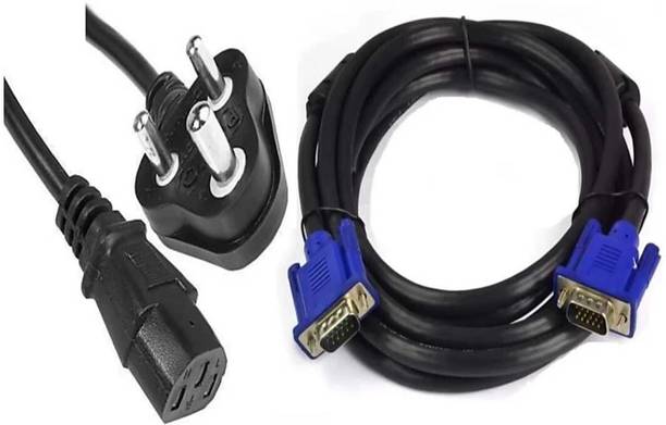 GoodsBazaar VGA Cable 1.5 m 2pc Set Power Cable + VGA Cable Desktop CPU Printer Monitor Vga to Vga Cord Wire