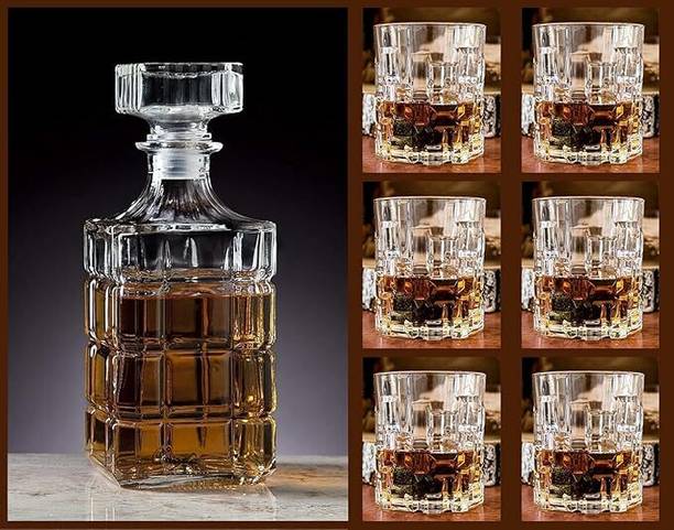 T R Creation Crystal Glass Decanter with 280 ml 6 pcs glass Decanter