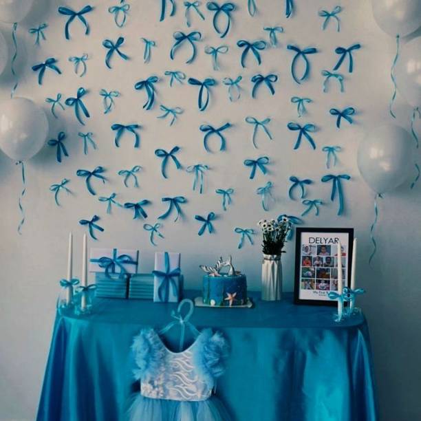 mahekcreation Light blue and Dark blue bow For Celebration, BIRTHDAY, VALENTINE, ANNIVARSERY, BABY SHOWER (PACK OF 24)