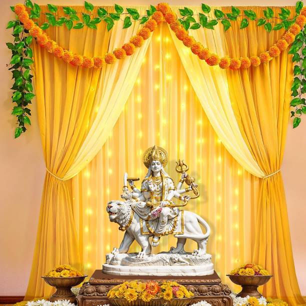 lala balloon Yellow, White Backdrop Cloth for Decorations Pooja with Light, Haldi Decorations