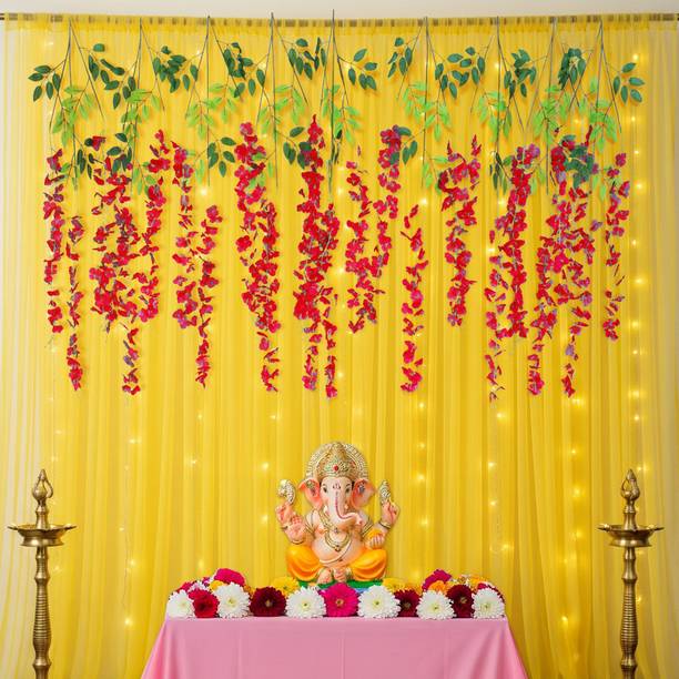 specialyou.in Dark Pink & Yellow Haldi, Wedding, Pooja Room Curtain Decoration Items, Artificial Wisteria Flower