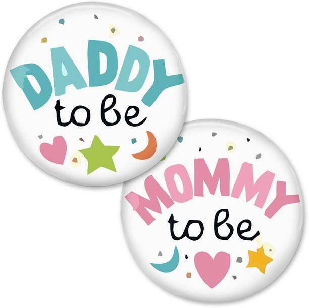 ZYOZI Multicolor Mommy To Be & Daddy To Be Tinplate Badge Pin For Baby Shower Decor Item (2 PCS)