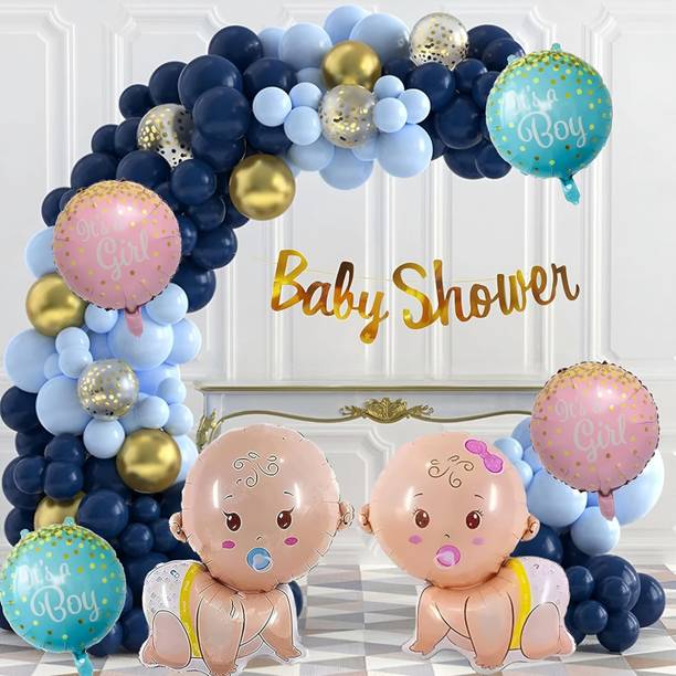 ZAMBOOREE Printed Baby Shower Decoration Backdrop Balloons set of 59 Pcs Balloon