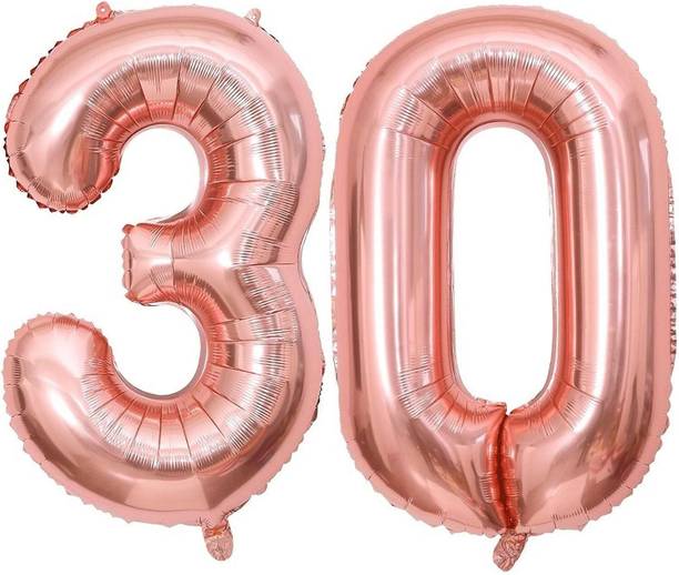 ZYOZIQUE Rose Gold 30 Number Foil Balloons Mylar Helium Number Foil Balloons (Pack Of 2)