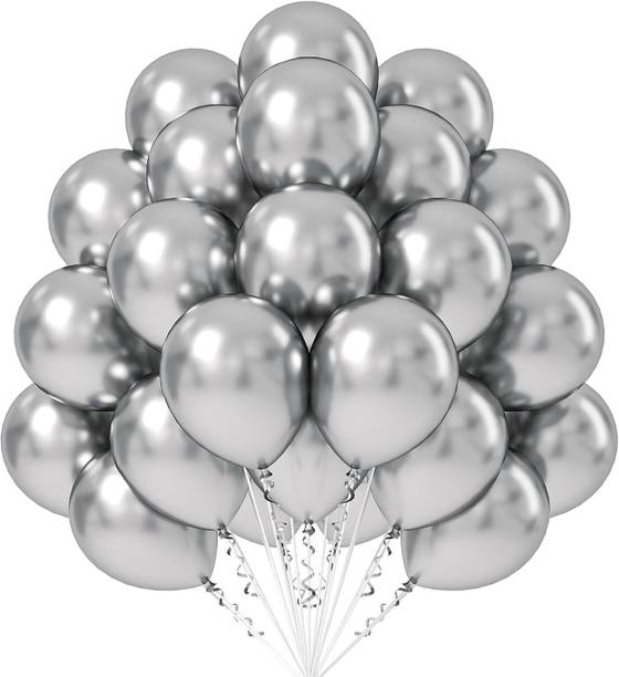 BLISSFUL Solid 25 pcs Silver Metallic Chrome Balloons for Birthday Decorations Balloon