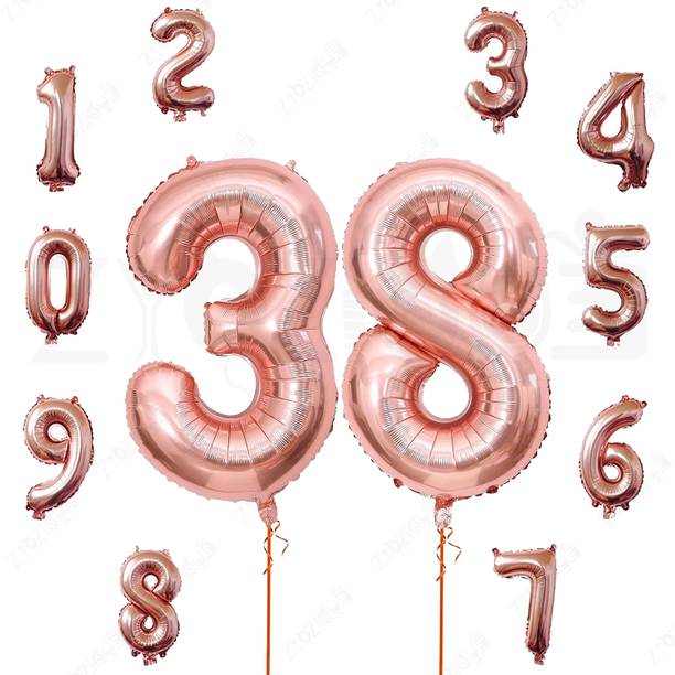 ZYOZI Rose Gold Birthday Party Decoration Number 38 Foil Balloons (Pack Of 2)