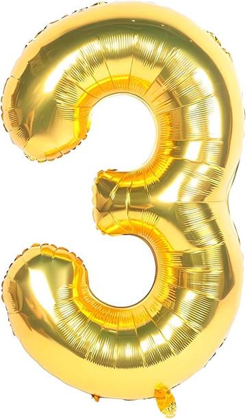 GLOBALPARTY 16 inch Birthday Foil 3 Number Helium Balloon Party Decoration Golden Pack of 1 3 Year No. Balloons BirthdayAnniversary Three Number