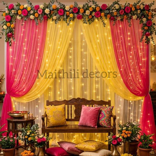 Maithili decors Multicolor, Yellow, hot pink Beautiful Net curtain Decoration combo For wedding \ Haldi \ sangeet and pooja