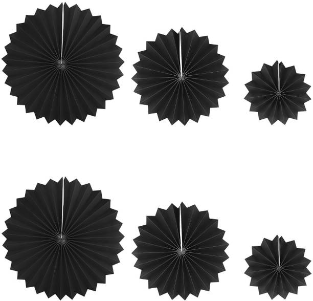 specialyou.in Black 6pcs Paper Fan Decoration Set for Birthday, Backdrop Wall Hanging Decoration.
