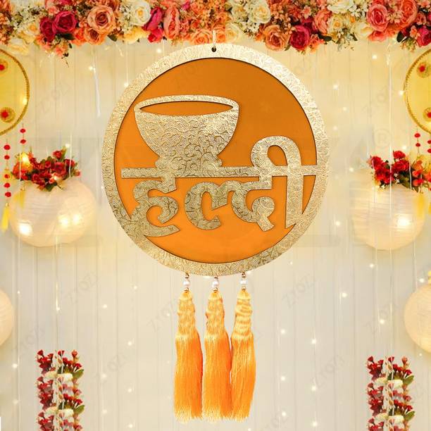 ZYOZI Yellow Haldi Ceremony Decorations Kit | Haldi Board for home Decorations Bride & Groom