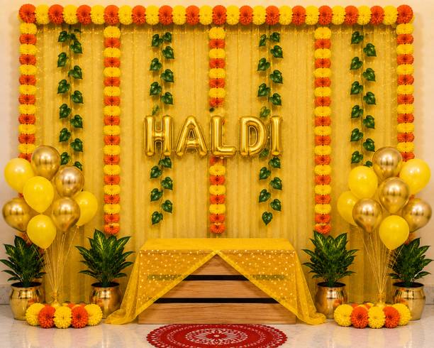 Sanwarakreation Gold, Yellow complete Haldi Decoration Kit for Haldi Ceremony with Haldi Foil
