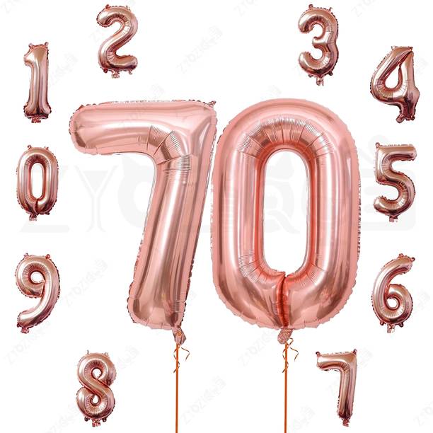 ZYOZIQUE Rose Gold 70 Number Foil Balloons, Mylar Helium Balloons (Pack Of 2)