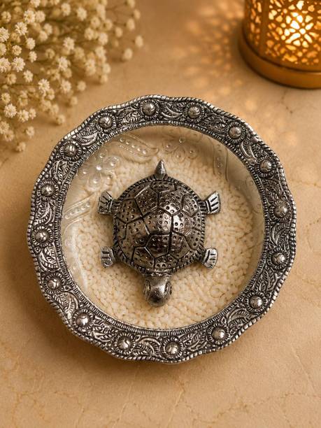 SLN METALS BAZAAR Silver Vastu Tortoise, Feng Shui Wealth Enhancer Turtle Decorative Showpiece  -  14 cm