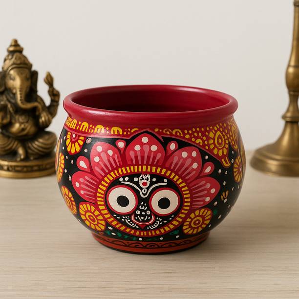 Basudha Hand Painted Jagannath Bowl|Odisha Pattachitra Art for Home Temple & Home Decor Aluminium