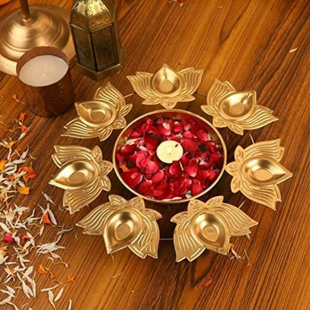 Everything Creatives Metal Lotus Design Urli Bowl Showpieces Tealight Holder Iron Table Diya