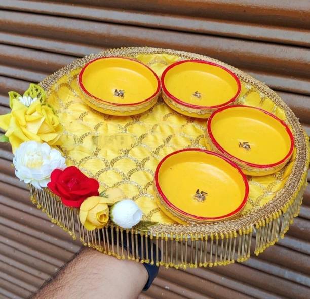 zaidi store Decorative Customized Haldi Ceremony Haldi Plate for wedding gift Wood Decorative Platter