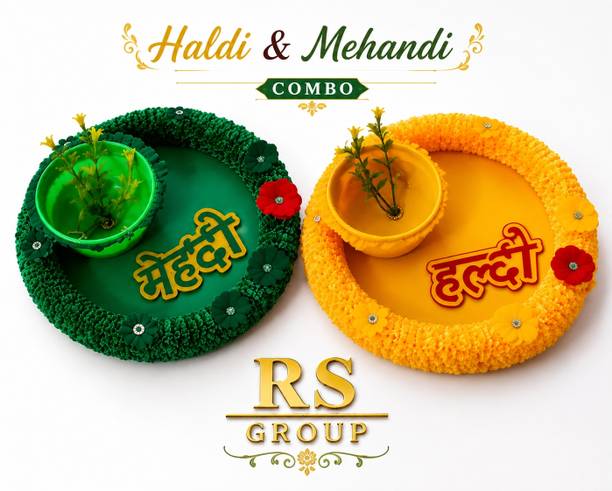 RSGROUP Hindi haldi Mehandi decoration plate Plastic, Cloth Decorative Platter
