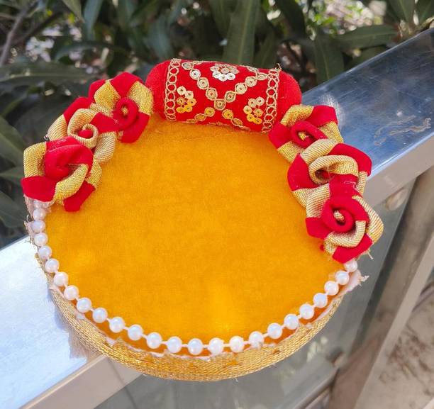Wedlock Kanha Ji Singhasan/Ladoo Gopal Singhasan for 0 & 1 Numbers Decor Cotton Decorative Platter