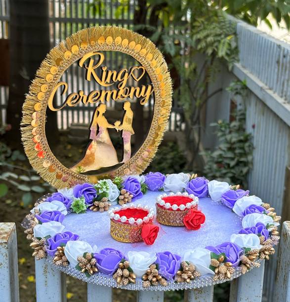 Creative Platter Flower Design Engagement Ring Tray Platter Wood Decorative Platter