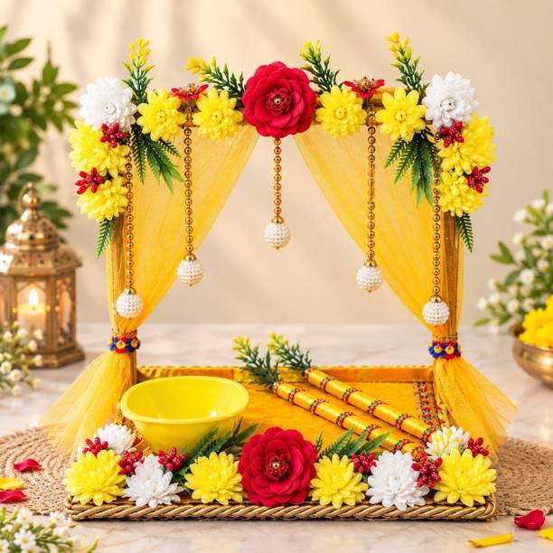 handmade & heartfelt Traditional Haldi Ceremony Design Wood Decorative Platter