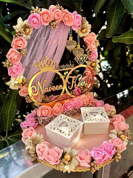 Unique Palette Beautiful Engagement Ring Platter, 10x10x13 inch 2 Detachable Ring Boxes Tray Wood Decorative Platter