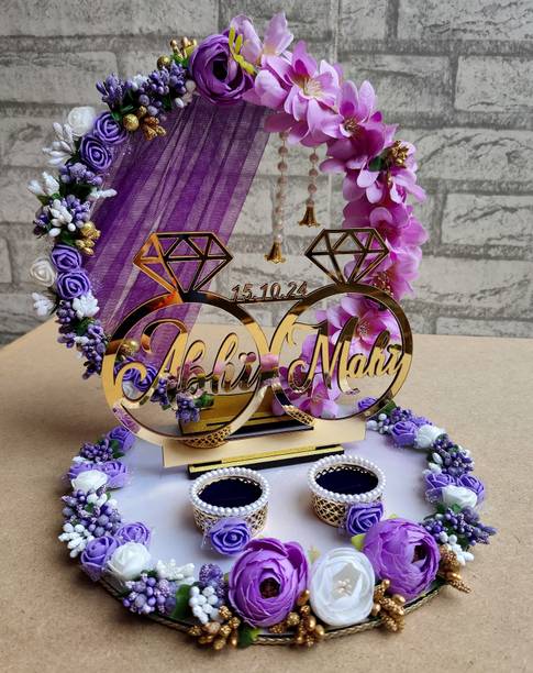 THE BRIDE MADE Engagement ring platter (10x10x10) inch Wood Decorative Platter