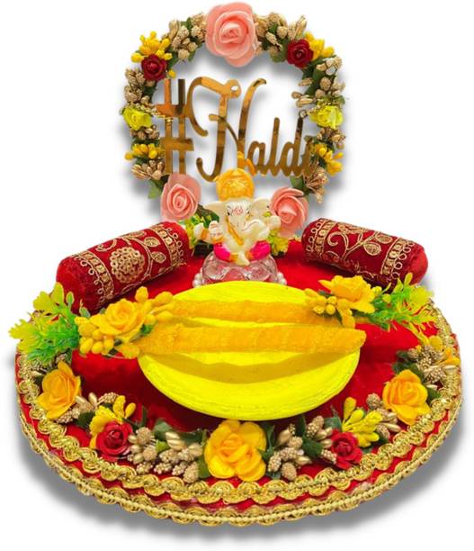 Unique Palette Beautiful Haldi Platter Tray| Wedding Decoration Platter Wood Decorative Platter