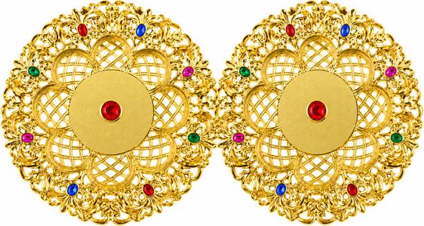 mncc GOLD DECROTIVE PLATES WITH STONE Plastic Decorative Platter