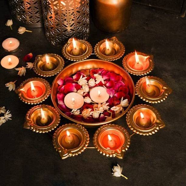 kraftynation Kraftynation Metal Diya Urli Iron Table Diya Set