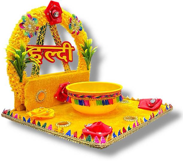Raghav Decoration Beautiful Haldi Platter Tray | Wedding Decoration Haldi Plate | Haldi Thali Wood Decorative Platter