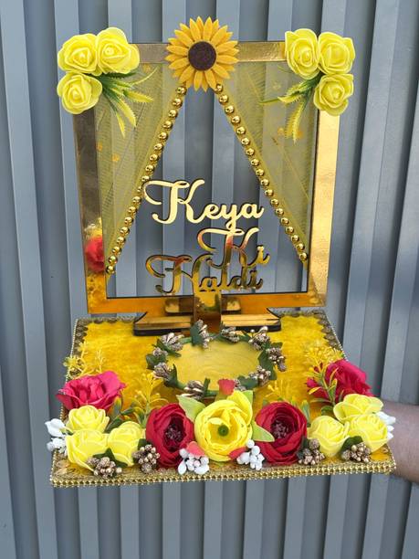 Creative Horizon Beautiful Haldi Platter Tray With Name | Wedding Decoration Platter Wood Decorative Platter