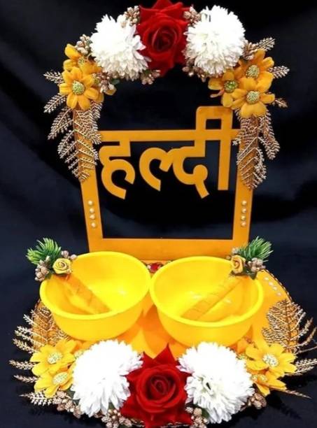 Wedlock Traditional Haldi Wood Decorative Platter