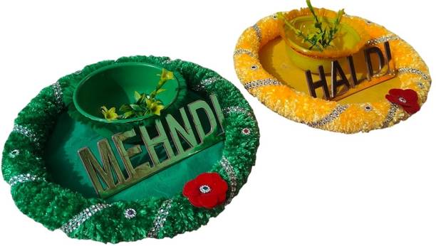 RSGROUP Combo chain English haldi mehandi Plastic Decorative Platter