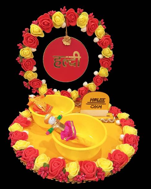 Wedlock Haldi Platter for Haldi Ceremony I Haldi Platter for Wedding | Marriage Decor Wood Decorative Platter