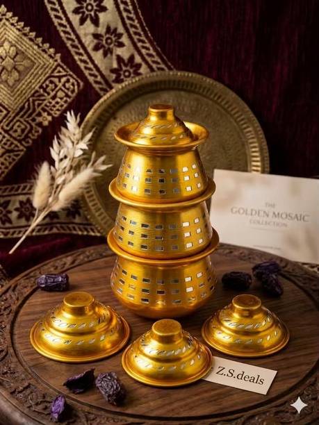 ZSdeals Arabic Golden Decorative Handcraft Containers With Mirror Work Copper Decorative Platter