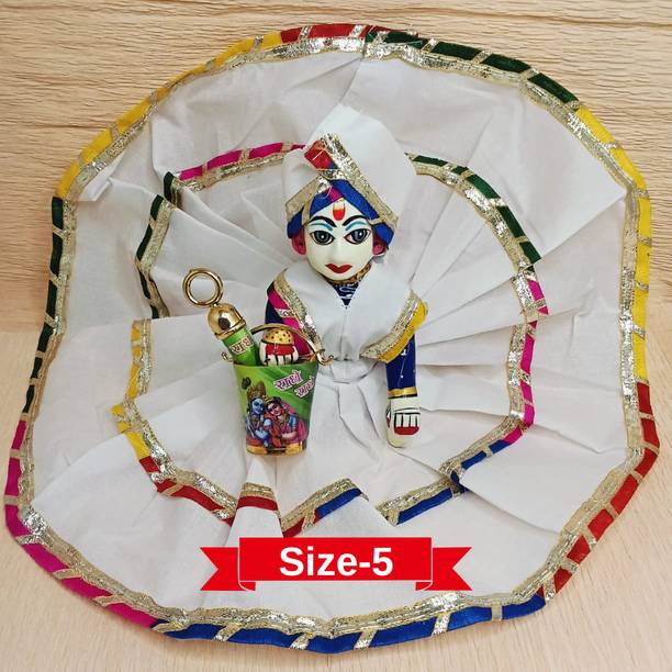 99POSHAK Size 5 Laddu Gopal Holi Dress White, Free Balti Pichkari Fancy Holi Dress