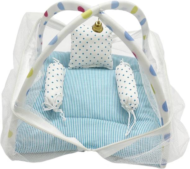 KAMAL CHILD CARE Laddu Gopal Bed, Jhula, Singhasan, Thakur ji Bed, Size: 0 to 6-Sky blue White Dress