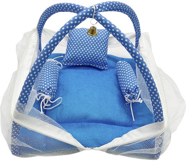 Tarun child care Laddu Gopal Bed, Jhula, Singhasan, Thakur ji Bed, Size: 0 to 4-Sky Blue, White Dress