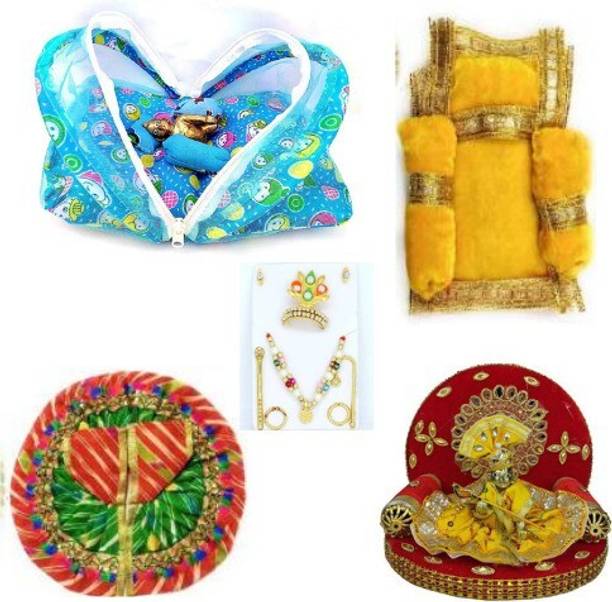 Avishi Combo Set Of Laddu Gopal Multicolor Poshak, With Sringaar Accessories (Size-2 no) Dress