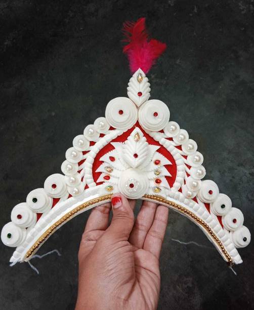 BengCraft Bengali Wedding Bridal Shola Crown Mukut for Bride Topor Sola Biyer Mutuk Tiara Hair Accessory Set