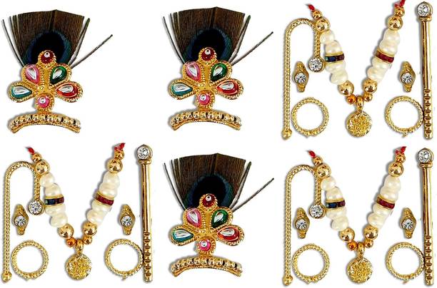 Firmus Laddu Gopal Ji Mukut Mala Janmastmi Festival with 6 items (Size-2) Pack of 3 Deity Ornament