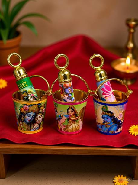 dbsh Laddu Gopal pichkari laddu Gopal Holi Set of 3 fancy printed balti pichkari Deity Ornament