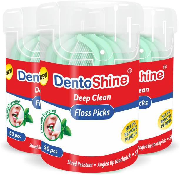 Dentoshine Deep Clean Floss Pick Mint flavored 50 ct CAN (Pack of 3)