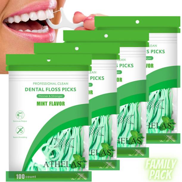 Athelas Family Set of 4 Fresh Mint Teeth Floss Picks pack of 100