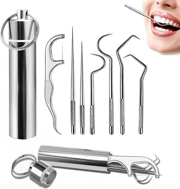 HASTHIP Dental Tools, 7 in 1 Stainless Steel Teeth Cleaning Tool Kit, Stainless Steel