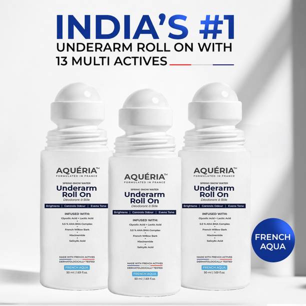 Aqueria Multi Active Underarm Roll On | 5.5% AHA BHA, Niacinamide - Aqua Fragrance Deodorant Roll-on  -  For Men & Women (150 ml, Pack of 3)